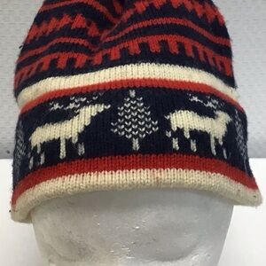 Vintage Obermeyer Red and Navy Knit Beanie